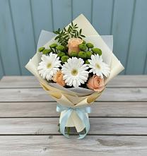 Букет герберы и розы #REPLACE_PRED# Богучанах Букет цветов из:  Герберы, Розы и Хризантемы #REPLACE_PRED# Богучанах